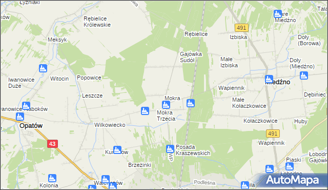 mapa Mokra gmina Miedźno, Mokra gmina Miedźno na mapie Targeo