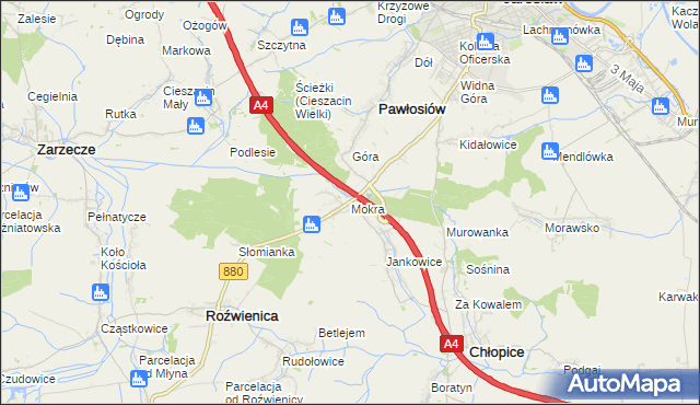 mapa Mokra gmina Roźwienica, Mokra gmina Roźwienica na mapie Targeo