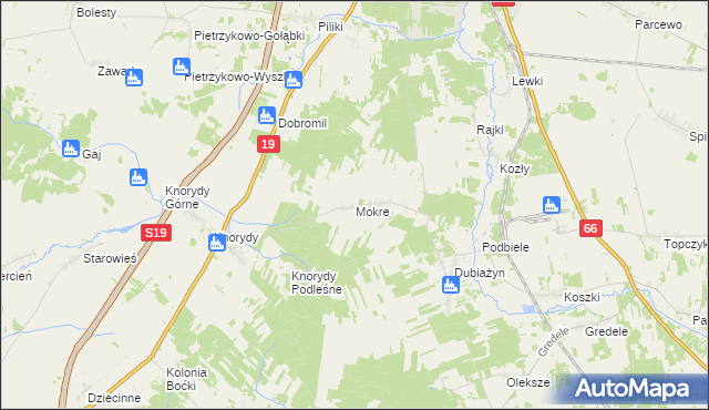 mapa Mokre gmina Bielsk Podlaski, Mokre gmina Bielsk Podlaski na mapie Targeo