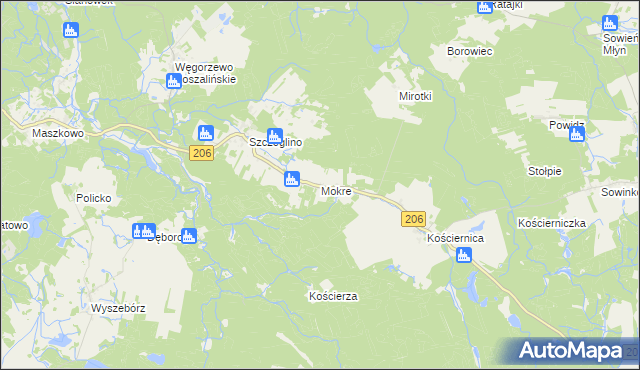 mapa Mokre gmina Sianów, Mokre gmina Sianów na mapie Targeo