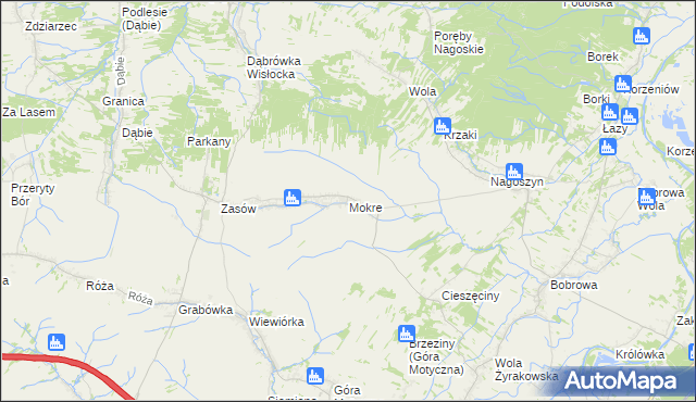 mapa Mokre gmina Żyraków, Mokre gmina Żyraków na mapie Targeo