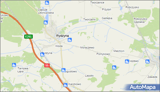 mapa Moraczewo gmina Rydzyna, Moraczewo gmina Rydzyna na mapie Targeo