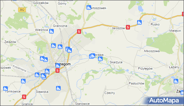 mapa Morawa gmina Strzegom, Morawa gmina Strzegom na mapie Targeo