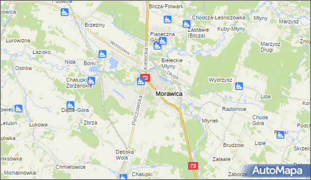 mapa Morawica powiat kielecki, Morawica powiat kielecki na mapie Targeo