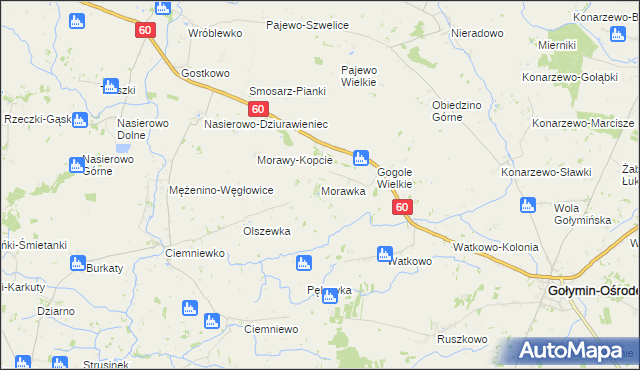 mapa Morawka gmina Gołymin-Ośrodek, Morawka gmina Gołymin-Ośrodek na mapie Targeo