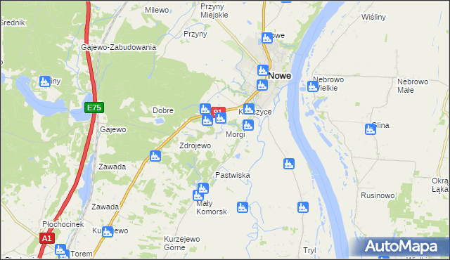 mapa Morgi gmina Nowe, Morgi gmina Nowe na mapie Targeo