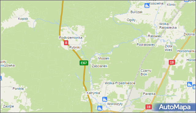 mapa Mostek gmina Wasilków, Mostek gmina Wasilków na mapie Targeo