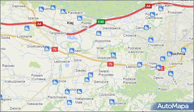 mapa Moszczenica gmina Bochnia, Moszczenica gmina Bochnia na mapie Targeo