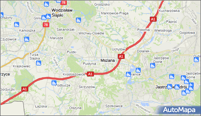 mapa Mszana powiat wodzisławski, Mszana powiat wodzisławski na mapie Targeo