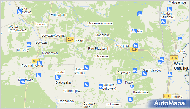 mapa Mszanna gmina Wola Uhruska, Mszanna gmina Wola Uhruska na mapie Targeo