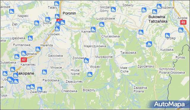 mapa Murzasichle, Murzasichle na mapie Targeo