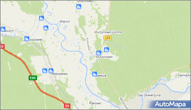 mapa Murzynowo gmina Skwierzyna, Murzynowo gmina Skwierzyna na mapie Targeo