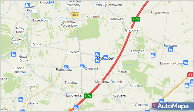 mapa Mykanów, Mykanów na mapie Targeo