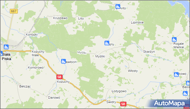 mapa Myśliki, Myśliki na mapie Targeo