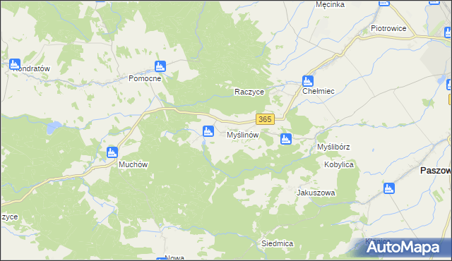 mapa Myślinów, Myślinów na mapie Targeo