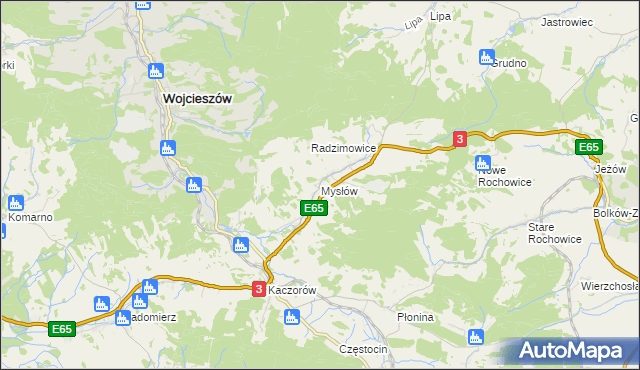 mapa Mysłów gmina Bolków, Mysłów gmina Bolków na mapie Targeo