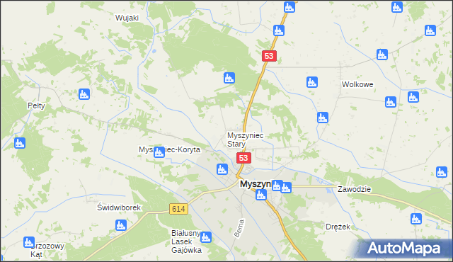 mapa Myszyniec Stary, Myszyniec Stary na mapie Targeo