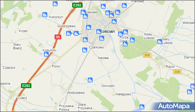 mapa Nacław gmina Kościan, Nacław gmina Kościan na mapie Targeo