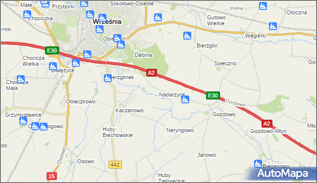 mapa Nadarzyce gmina Września, Nadarzyce gmina Września na mapie Targeo