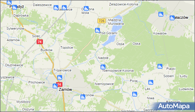 mapa Nadole gmina Żarnów, Nadole gmina Żarnów na mapie Targeo