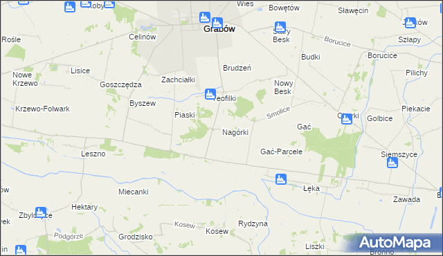 mapa Nagórki gmina Grabów, Nagórki gmina Grabów na mapie Targeo
