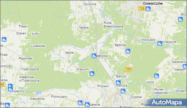 mapa Nałęczów gmina Końskie, Nałęczów gmina Końskie na mapie Targeo