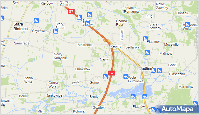 mapa Narty gmina Jedlińsk, Narty gmina Jedlińsk na mapie Targeo