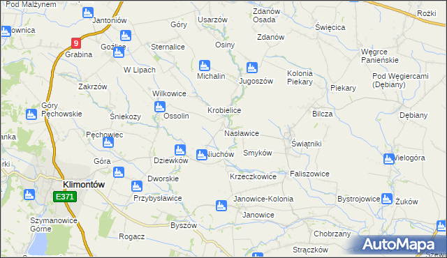 mapa Nasławice gmina Klimontów, Nasławice gmina Klimontów na mapie Targeo