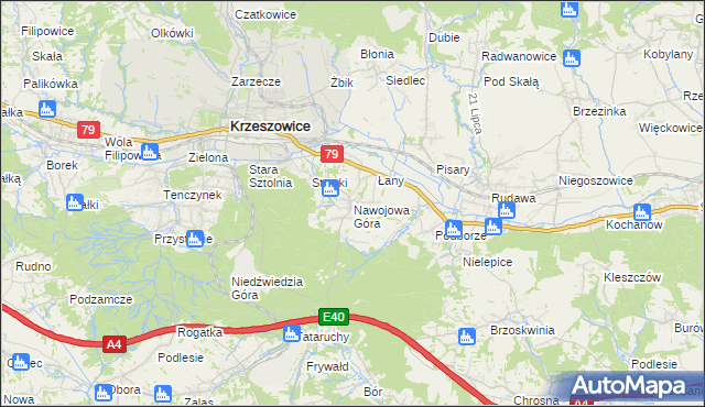 mapa Nawojowa Góra, Nawojowa Góra na mapie Targeo