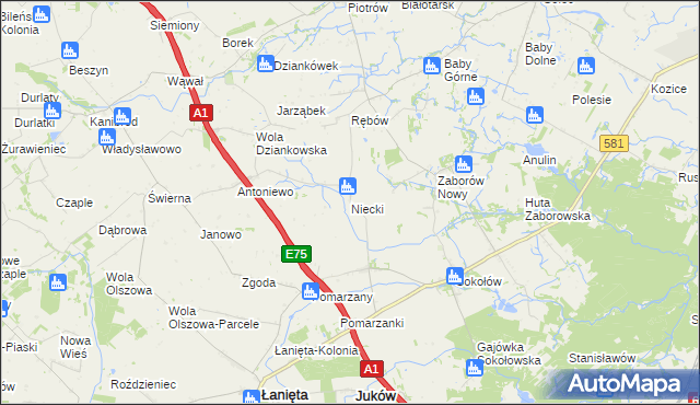mapa Niecki gmina Gostynin, Niecki gmina Gostynin na mapie Targeo