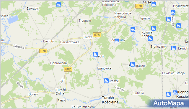 mapa Niecki gmina Turośń Kościelna, Niecki gmina Turośń Kościelna na mapie Targeo