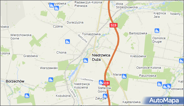 mapa Niedrzwica Duża, Niedrzwica Duża na mapie Targeo