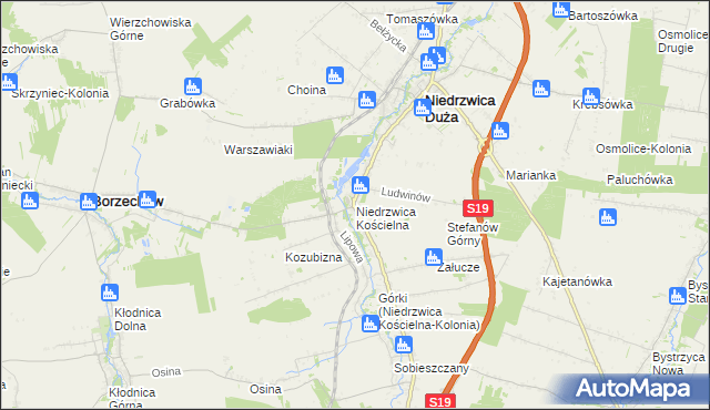 mapa Niedrzwica Kościelna, Niedrzwica Kościelna na mapie Targeo