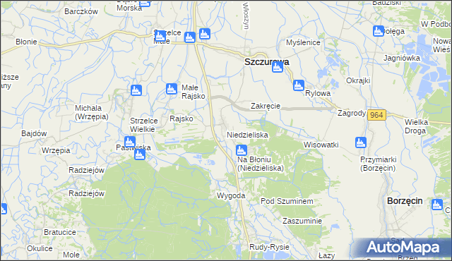 mapa Niedzieliska gmina Szczurowa, Niedzieliska gmina Szczurowa na mapie Targeo