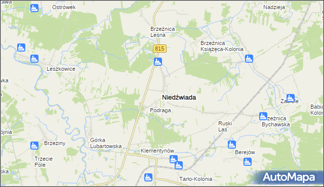 mapa Niedźwiada powiat lubartowski, Niedźwiada powiat lubartowski na mapie Targeo