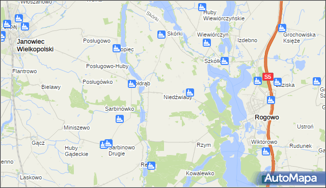 mapa Niedźwiady gmina Rogowo, Niedźwiady gmina Rogowo na mapie Targeo