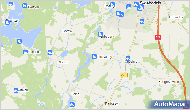 mapa Niedźwiady gmina Świebodzin, Niedźwiady gmina Świebodzin na mapie Targeo