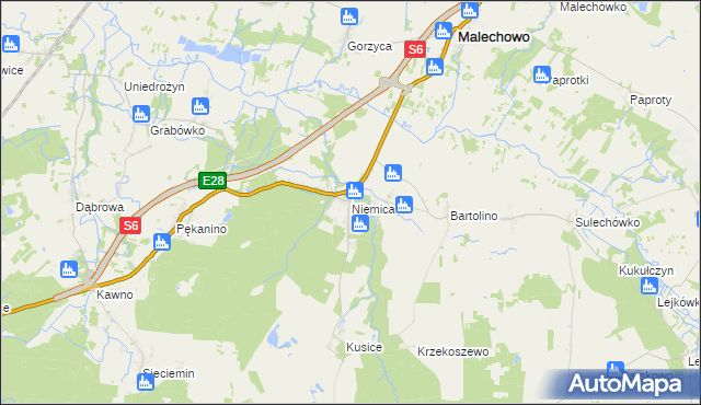 mapa Niemica gmina Malechowo, Niemica gmina Malechowo na mapie Targeo