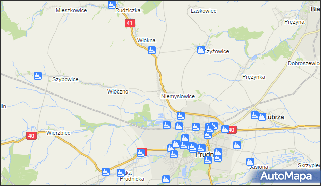 mapa Niemysłowice, Niemysłowice na mapie Targeo