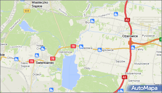 mapa Niezdara gmina Ożarowice, Niezdara gmina Ożarowice na mapie Targeo