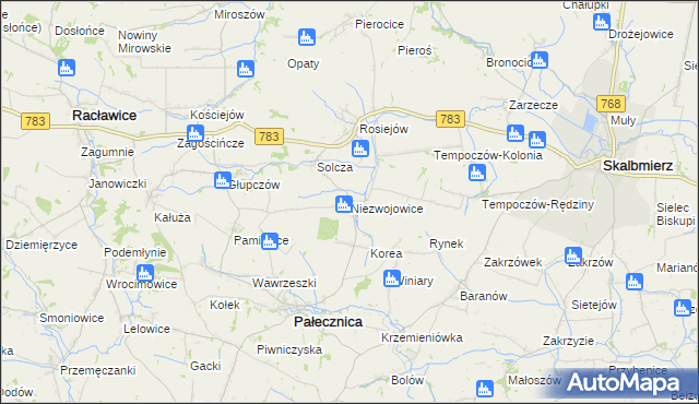 mapa Niezwojowice, Niezwojowice na mapie Targeo