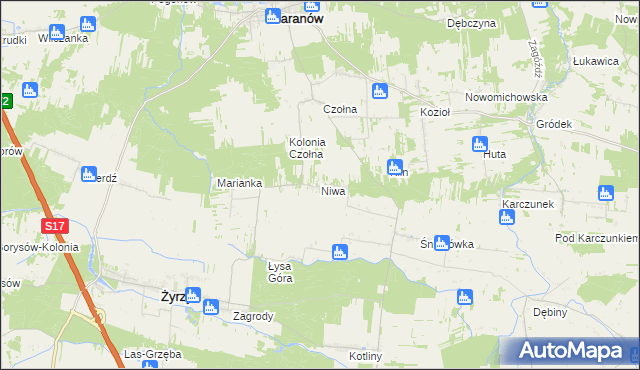 mapa Niwa gmina Baranów, Niwa gmina Baranów na mapie Targeo