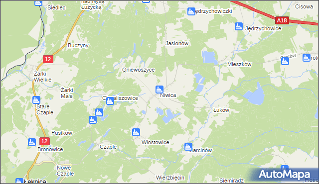 mapa Niwica gmina Trzebiel, Niwica gmina Trzebiel na mapie Targeo