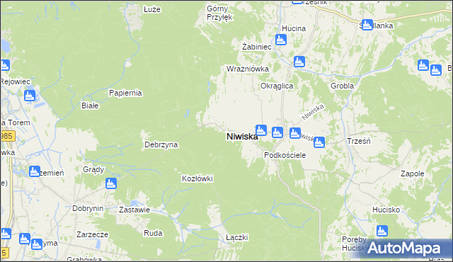 mapa Niwiska powiat kolbuszowski, Niwiska powiat kolbuszowski na mapie Targeo