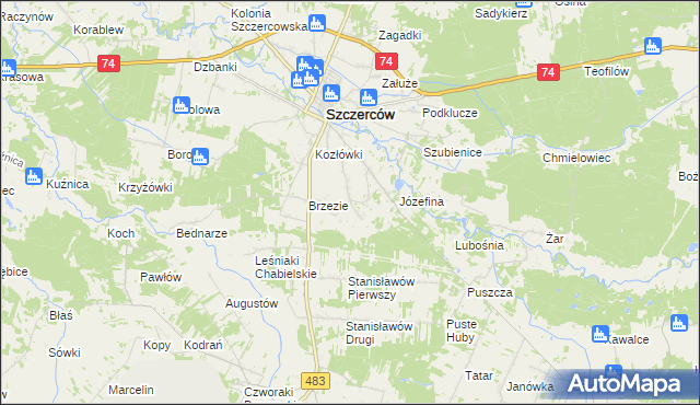 mapa Niwy gmina Szczerców, Niwy gmina Szczerców na mapie Targeo