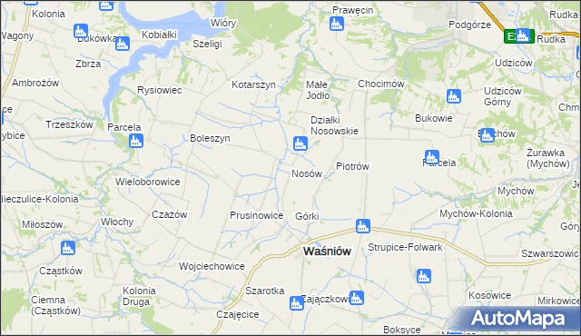 mapa Nosów gmina Waśniów, Nosów gmina Waśniów na mapie Targeo