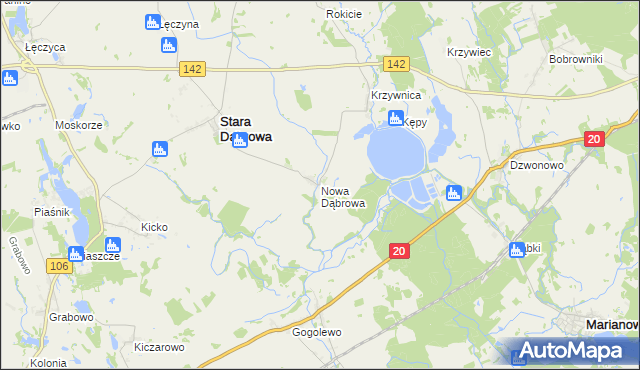 mapa Nowa Dąbrowa gmina Stara Dąbrowa, Nowa Dąbrowa gmina Stara Dąbrowa na mapie Targeo