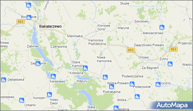 mapa Nowa Kamionka gmina Bakałarzewo, Nowa Kamionka gmina Bakałarzewo na mapie Targeo