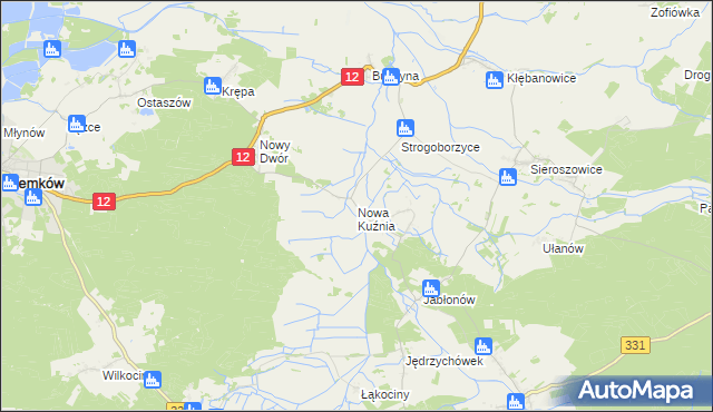 mapa Nowa Kuźnia gmina Radwanice, Nowa Kuźnia gmina Radwanice na mapie Targeo