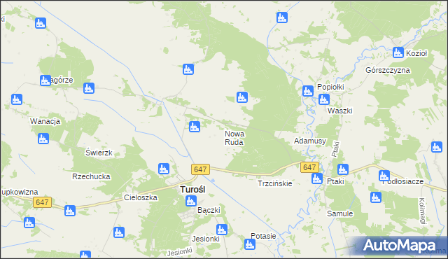 mapa Nowa Ruda gmina Turośl, Nowa Ruda gmina Turośl na mapie Targeo